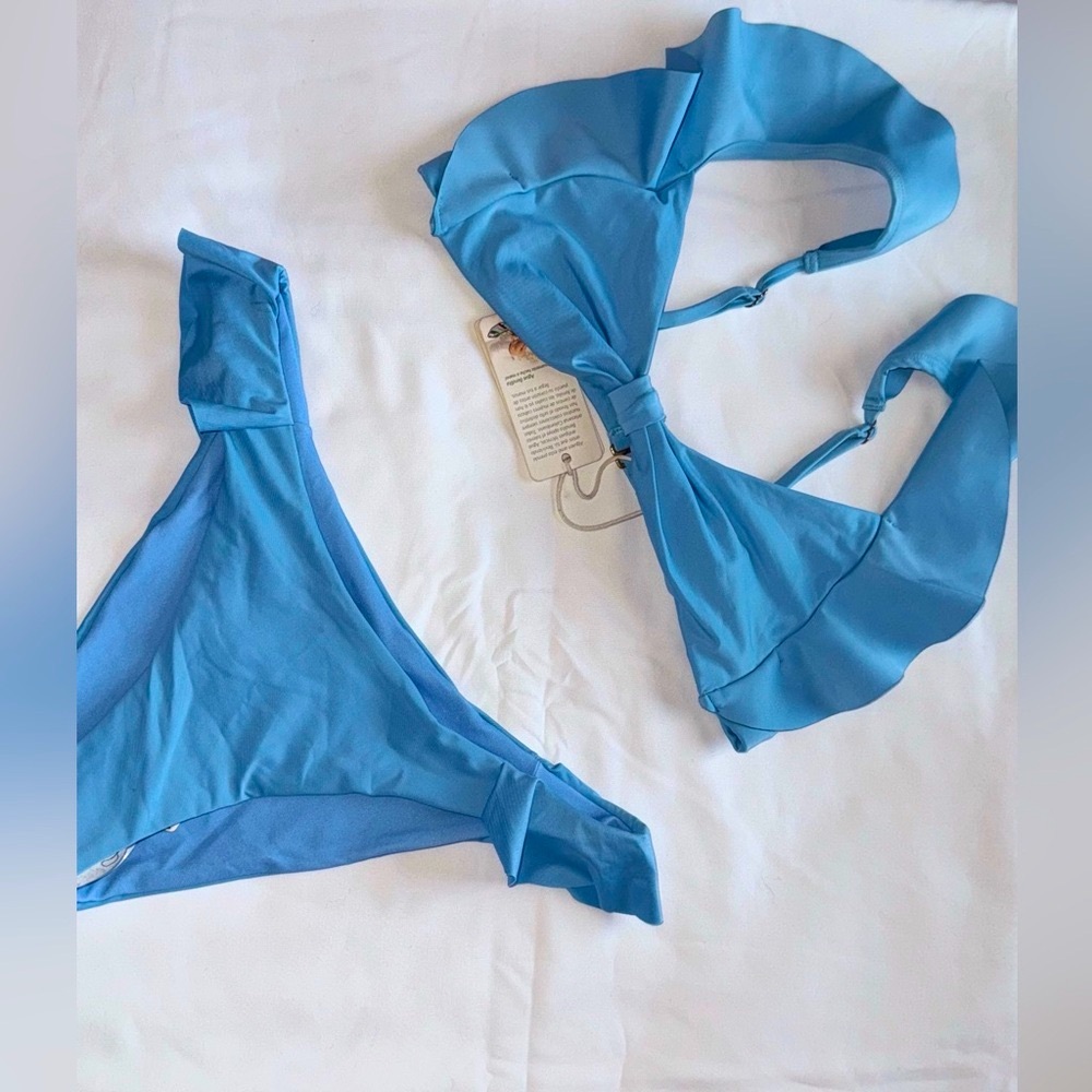 Agua Bendita •Elegant Baby Blue Ruffle Bikini